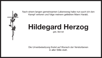 Traueranzeige von Hildegard Herzog von Pegnitz-Zeitung